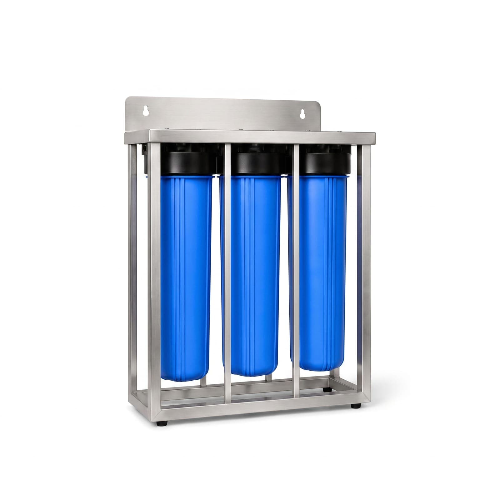 The AquaGuard three-stage Big Blue unit on its stainless steel frame