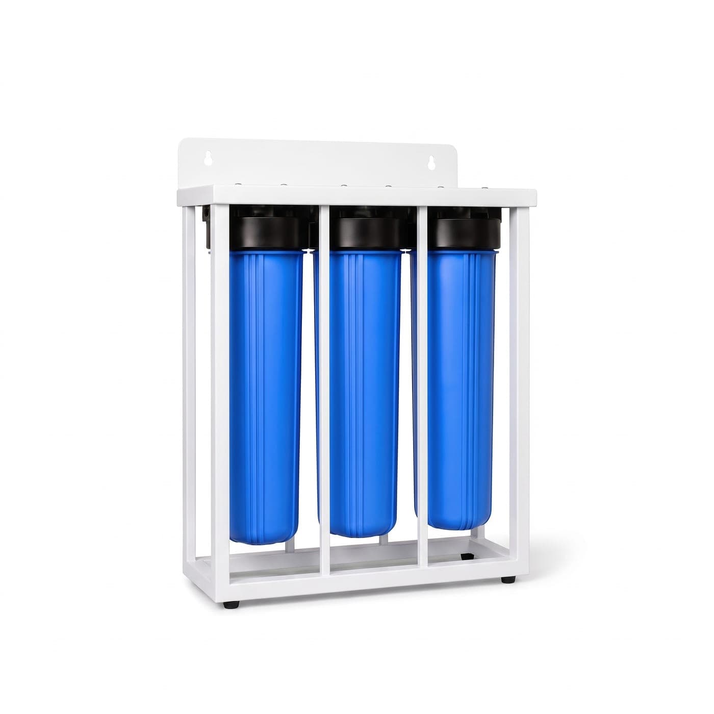 The AquaGuard three-stage Big Blue unit on its white steel frame
