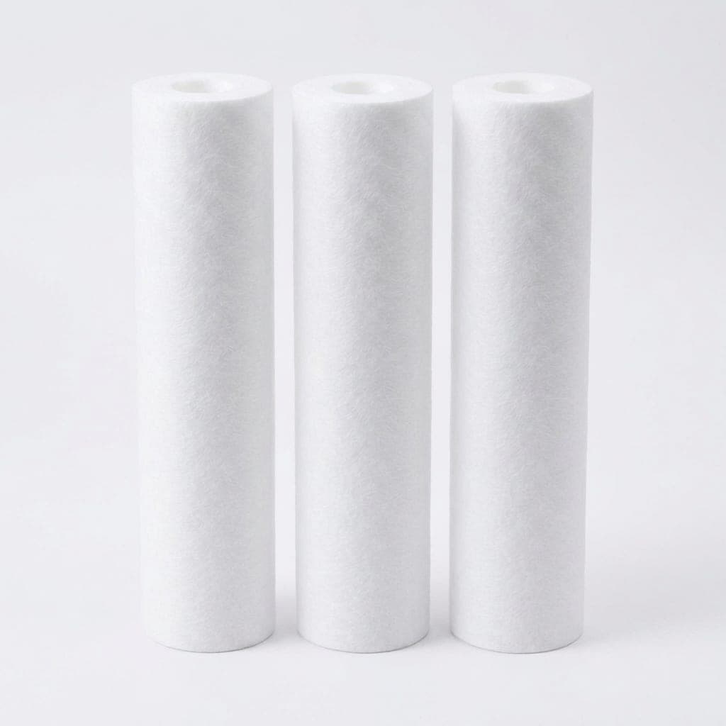 Three 20 inch Big Blue 5 micron melt-blown sediment cartridges