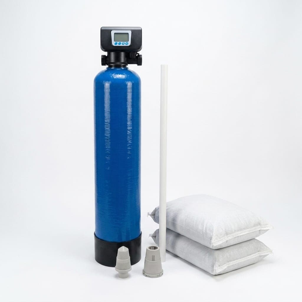 Carbon filter kit: 75 litre vessel with the automatic valve fitted, riser and distributors, and two bags of activated carbon