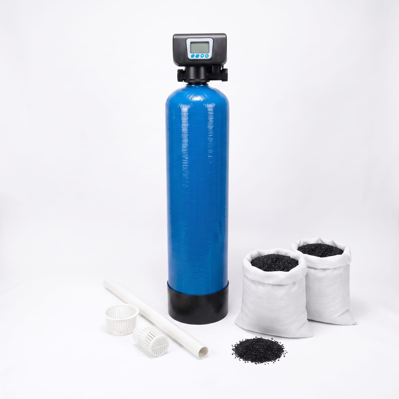 Carbon filter kit: 75 litre vessel with the automatic valve fitted, riser and distributors, and two bags of activated carbon