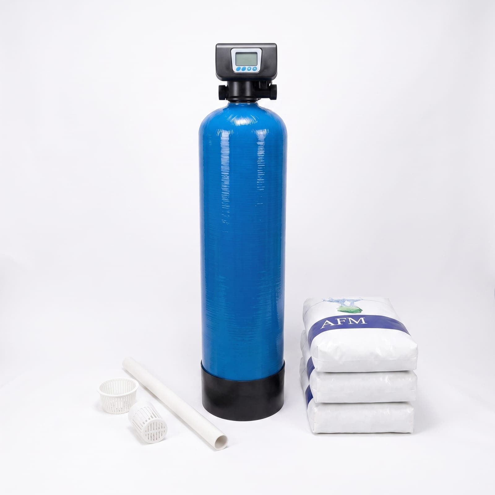 Sediment filter kit: 75 litre vessel with the automatic valve, riser and distributors, and three bags of AFM