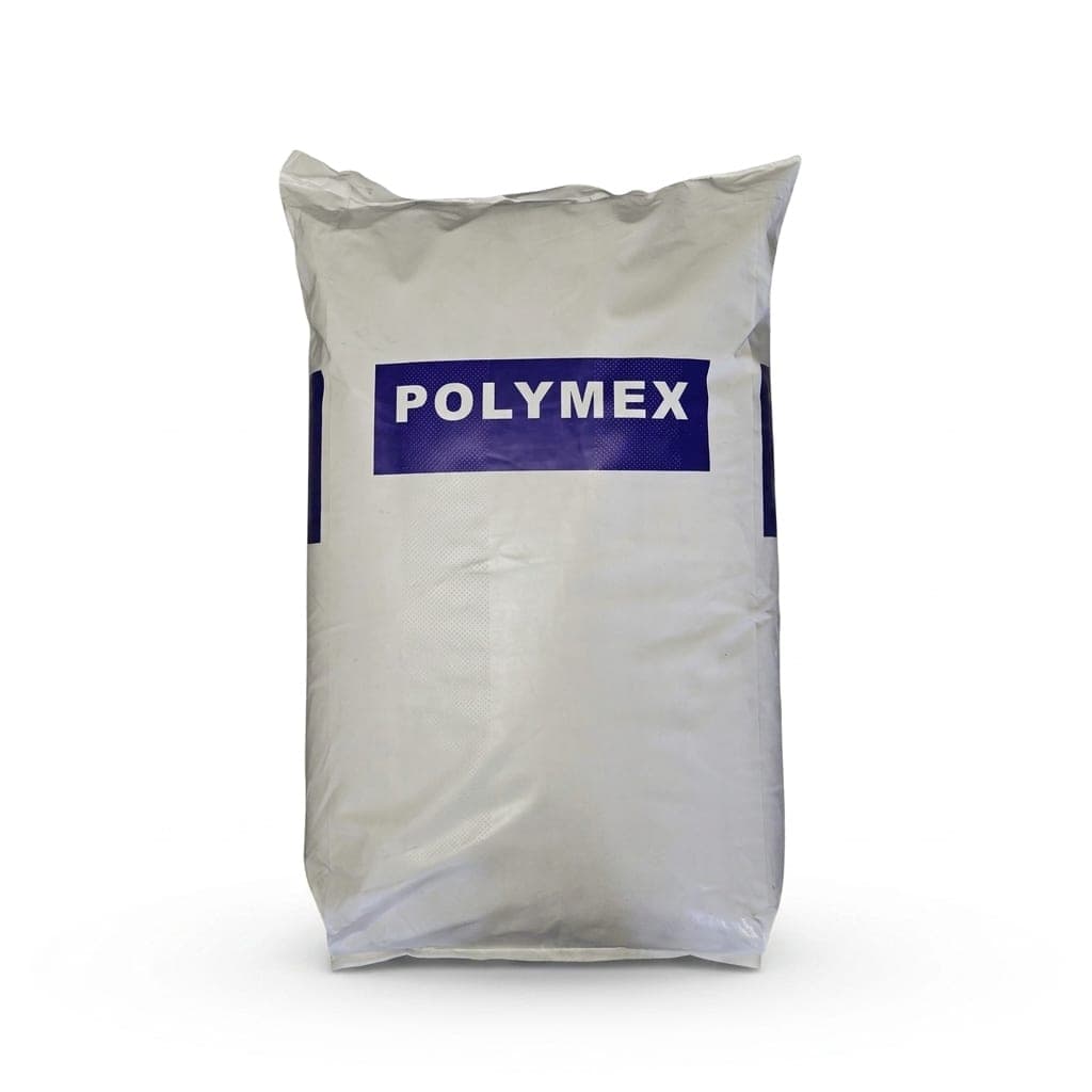 Open bag of amber water softener resin beads with a heap in front