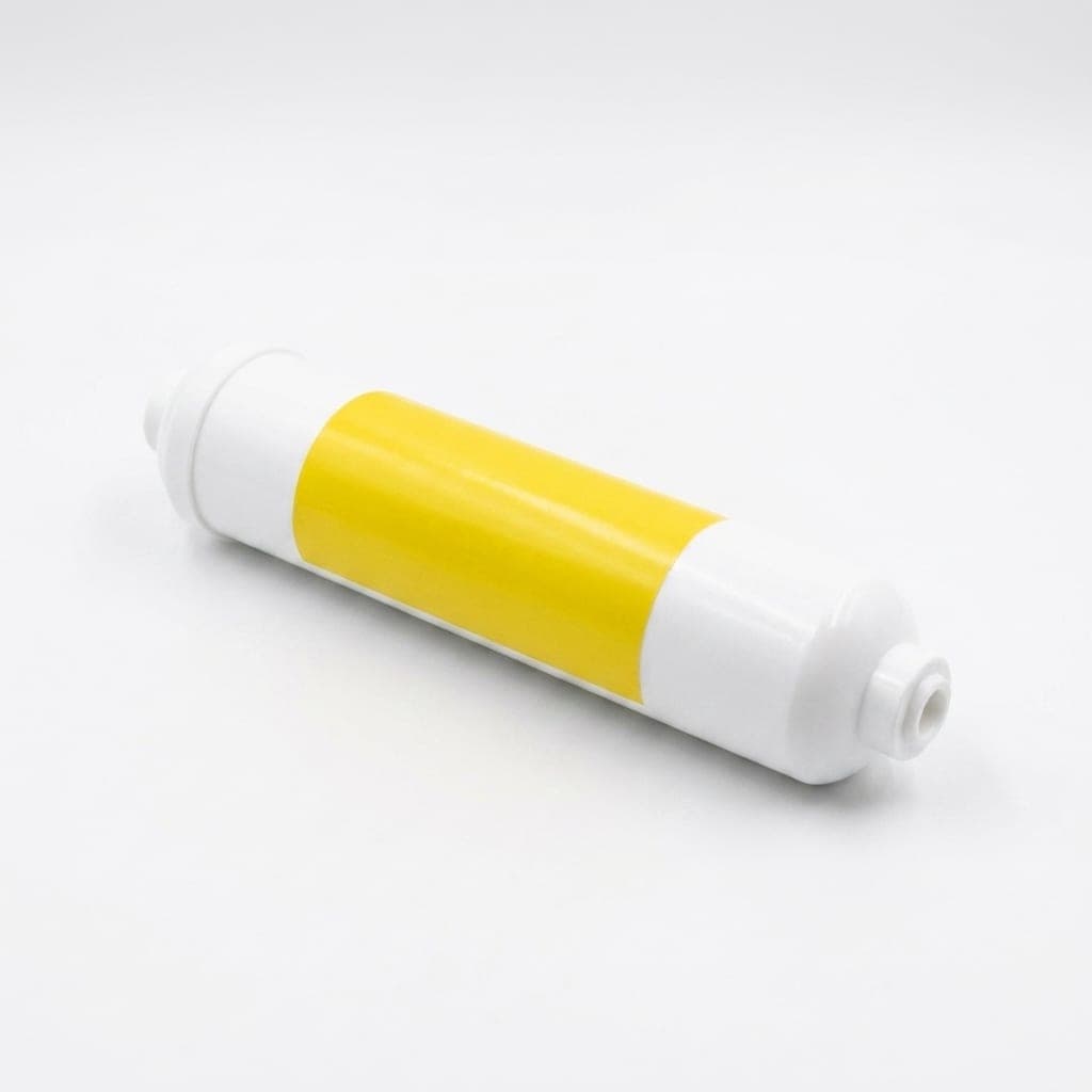 Inline post-carbon filter cartridge with push-fit elbow