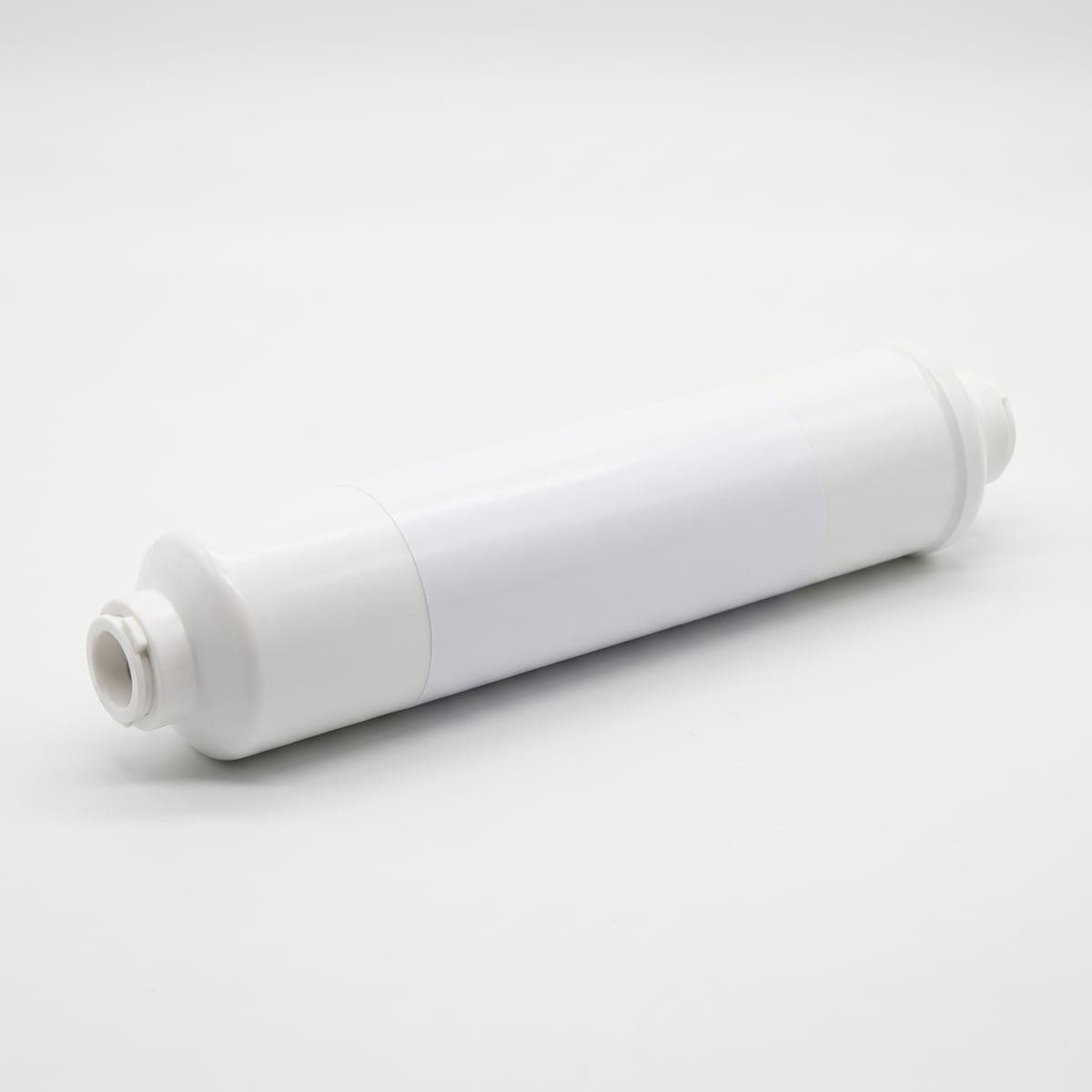 Inline post-carbon filter cartridge with push-fit elbow