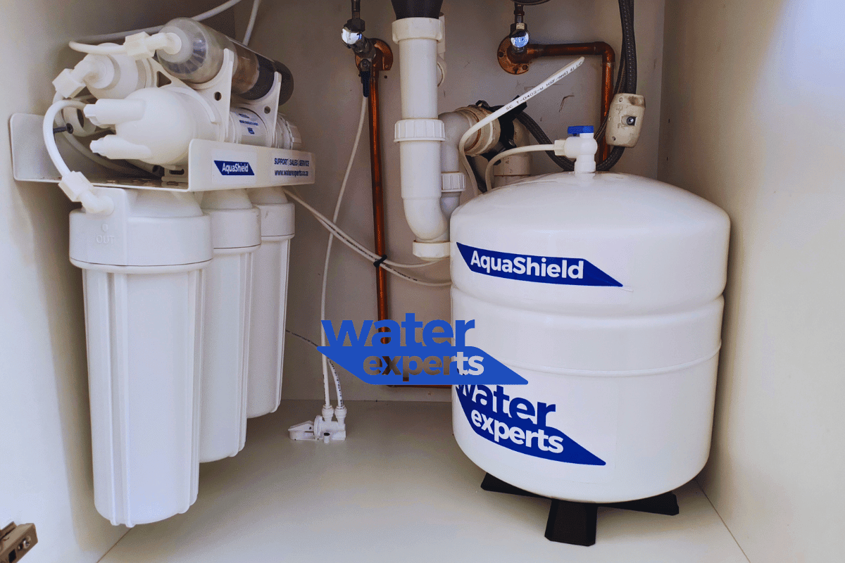 An AquaShield under-counter reverse osmosis system